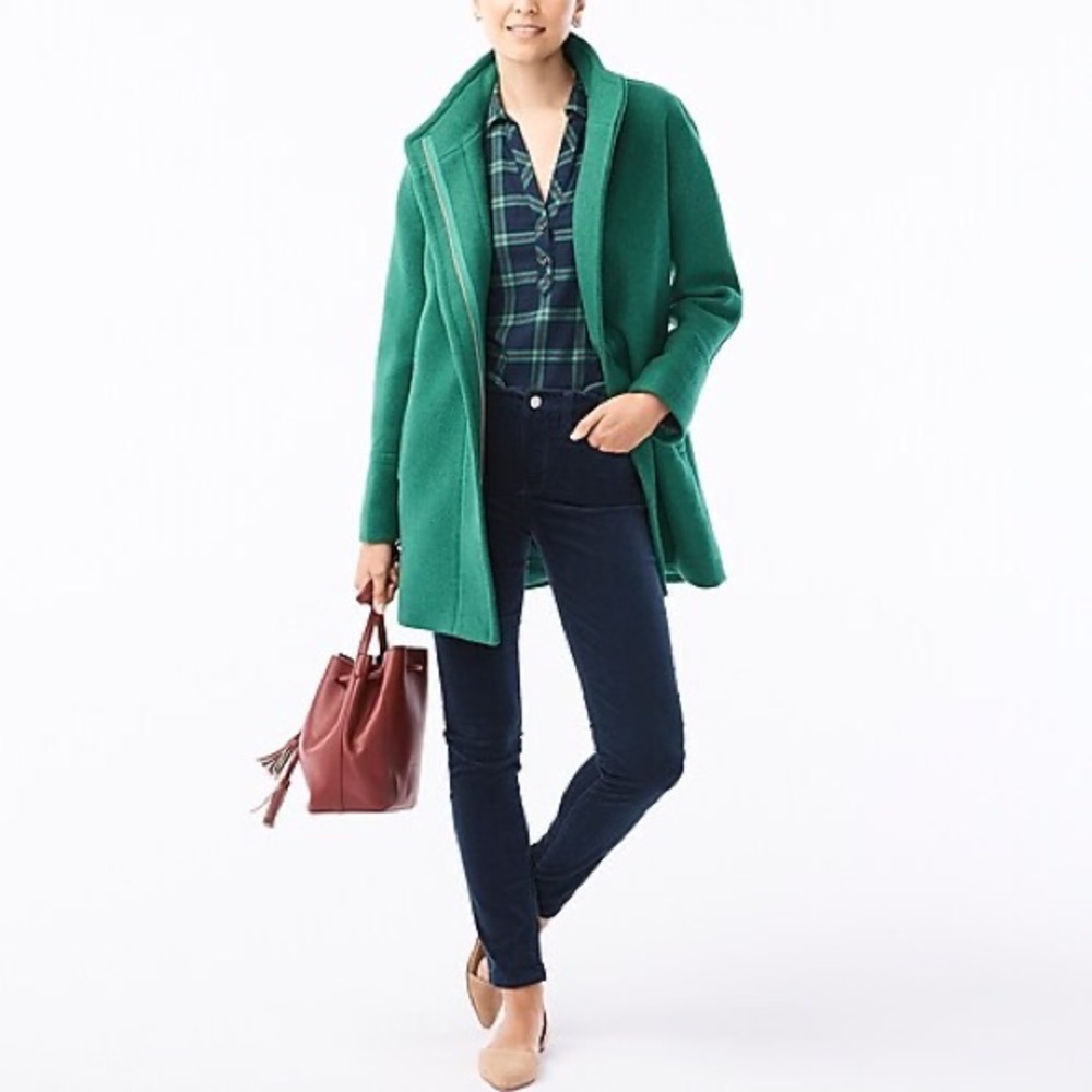 J Crew The City Coat in emerald green.